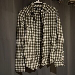 Green and White Plaid Button-Up